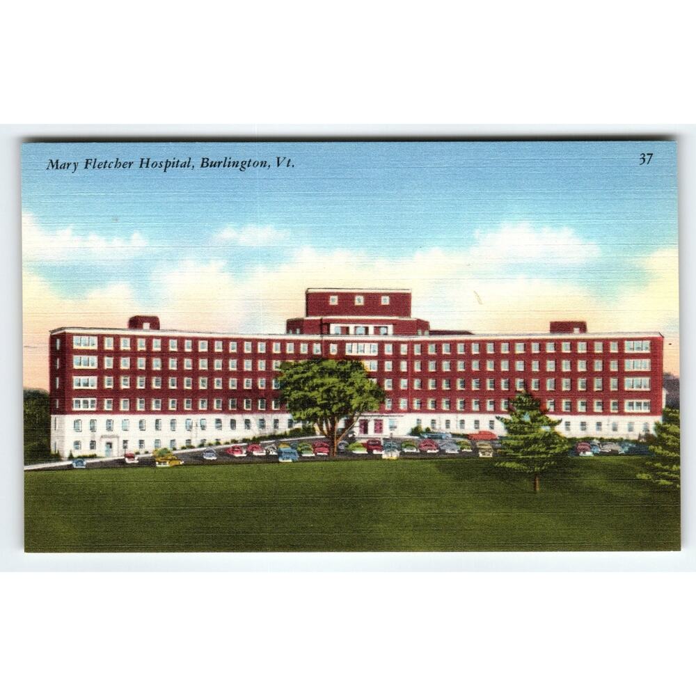Vintage Linen Postcard Mary Fletcher Hospital Burlington VT 1930s
